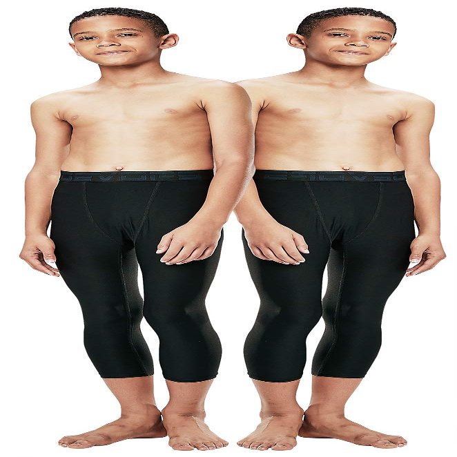 DEVOPS Boys 2-Pack 3/4 Compression Tights Sport Leggings Pants (Small, Black)