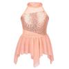 YEAHDOR Big Girls' Lyrical Latin Ballet Dance Costumes Dresses Halter Sequins Irregular Tutu Skirted Leotard Dancewear Orange 5-6 view 1