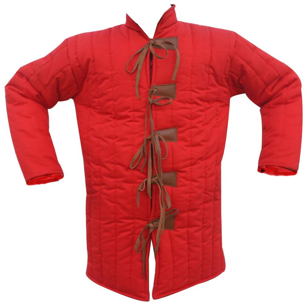 Cotton Gambeson Padded Armour Aketon Medieval Coat Jacket ABS (Red, XXXL- Upto Chest 59 Inch)