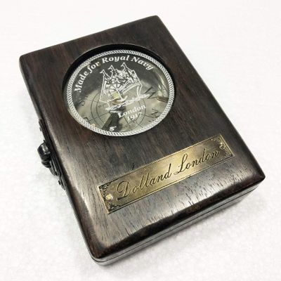Antique Nautical Dolland London Pocket Compass 2.5" Brass Navigation Pocket Compass with Wooden Box