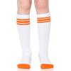 juDanzy 2 Pack of Baby, Toddler and Kids Knee High Tube Socks for Boys and Girls with Grips (6-10 Years, White with Orange & Turquoise Stripes view 2