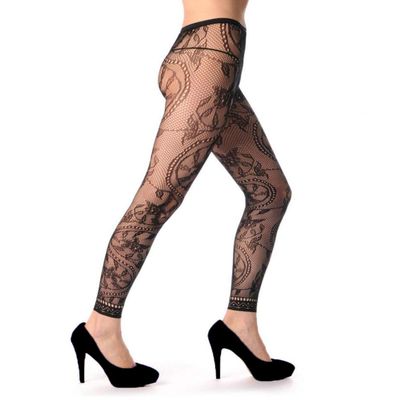 Abberrki Women High Waist Fishnet Footless Leggings Flower Pattern Footless Tights (Black # 4)