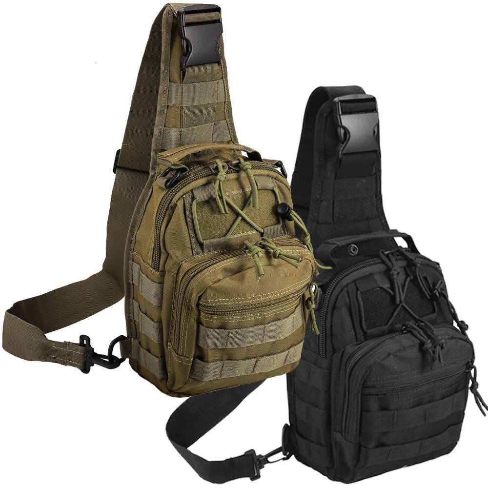Novemkada Tactical Shoulder Bag,1000D Outdoor Military Molle Sling Backpack Sport Chest Pack Daypack Bags for Camping, Hiking, Trekking, Rover Sling (2 Pack Black and Green)