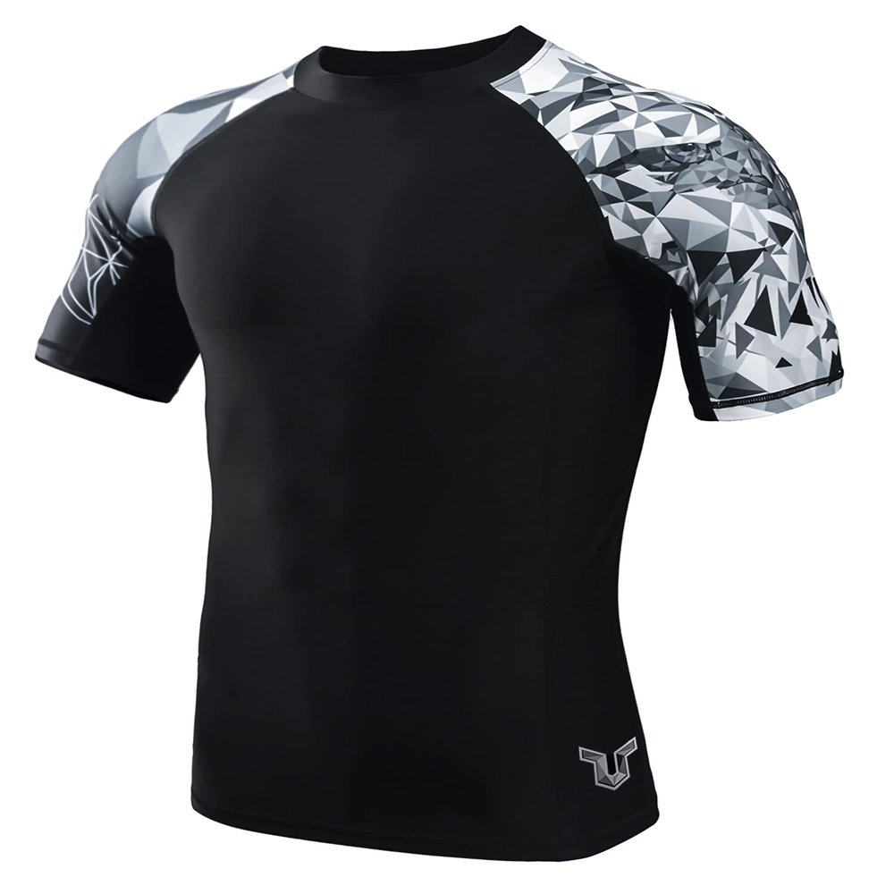 Men's Splice UV Sun Protection UPF 50+ Skins Rash Guard Short Sleeves(Eagle,3XL)