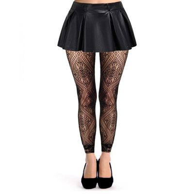 Abberrki Women High Waist Fishnet Footless Leggings Flower Pattern Footless Tights (Black # 5)