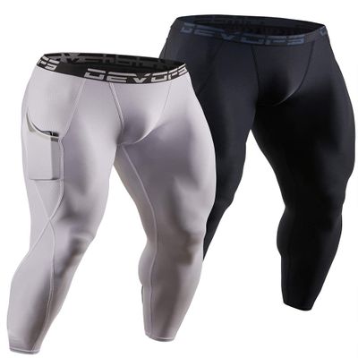 DEVOPS 2 Pack Men's Compression Pants Athletic Leggings with Pocket (X-Large, Black/White)