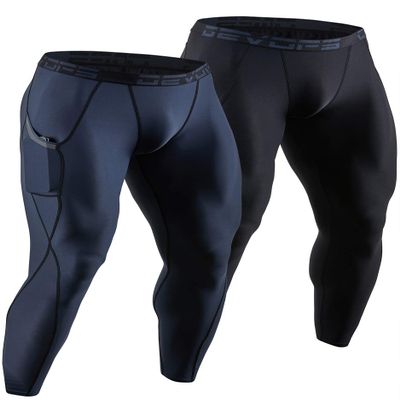 DEVOPS 2 Pack Men's Compression Pants Athletic Leggings with Pocket (Medium, Black/Charcoal)
