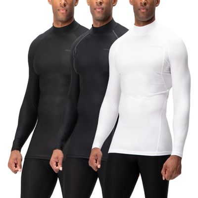 DEVOPS 3 Pack Men's Athletic Turtle Neck Long Sleeve Compression Shirts (Small, Black/Black/White)