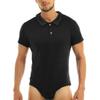 ACSUSS Men's Short Sleeve Undershirt Press Button Crotch Tank Bodysuit High Cut Leotard Tops Black X-Large view 1
