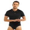 ACSUSS Men's Short Sleeve Undershirt Press Button Crotch Tank Bodysuit High Cut Leotard Tops Black X-Large view 2