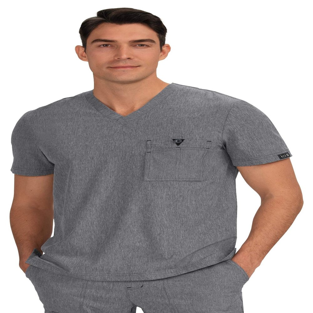 KOI Basics Bryan Men's 1-Pocket Tuck-in Scrub Top Heather Grey Small