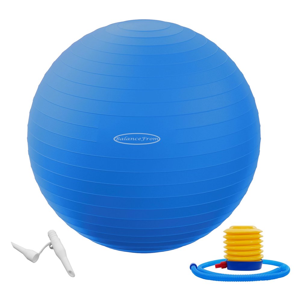 Fitvids Anti-Burst and Slip Resistant Exercise Ball Yoga Ball Fitness Ball Birthing Ball with Quick Pump, 2,000-Pound Capacity, Blue, 22-inch, M
