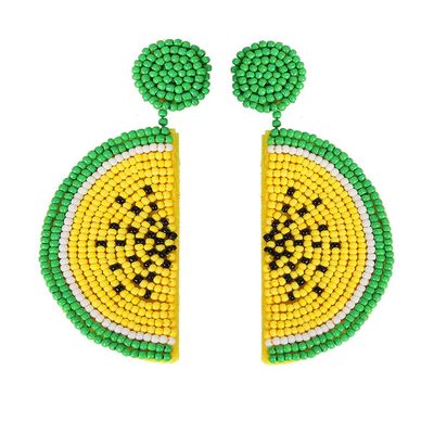 idealway Statement Dangle Fruit Earrings - Fashion Cute Pineapple Orange Watermelon Cherry Beaded Fruit Earrings for Women Jewelry (Yellow)