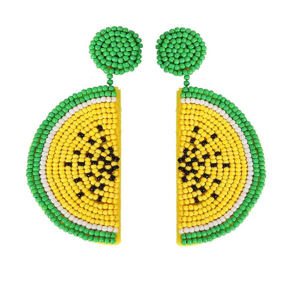 idealway Statement Dangle Fruit Earrings - Fashion Cute Pineapple Orange Watermelon Cherry Beaded Fruit Earrings for Women Jewelry (Yellow)