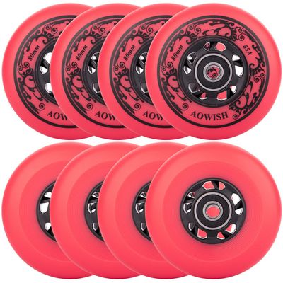 AOWISH Inline Skate Wheels 85A Outdoor Asphalt Formula Hockey Roller Blades Replacement Wheel with Bearings ABEC-9 and Floating Spacers (8-pack) (Red, 76mm)