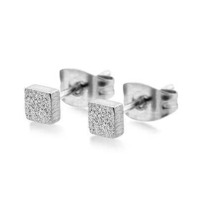 555Jewelry Womens Stainless Steel Tiny Small Simple Classy Lightweight Square Cube Shape Shiny Shimmer Glittery High Fashion Matte Cute LadiesAccessories Stud Earrings, Silver 7 MM