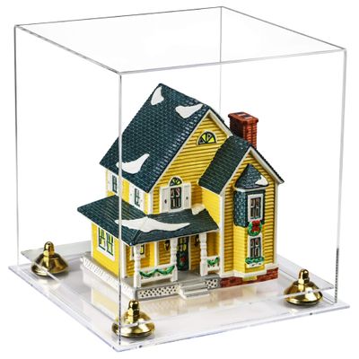 Better Display Cases Versatile Clear Acrylic Display Case - Medium Square Box with Gold Risers and Clear Base 11" x 11" x 11" (A001-GR)