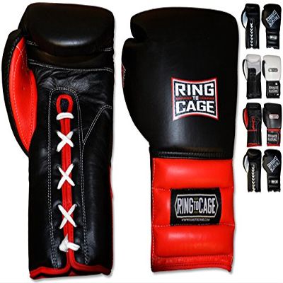 Mexican-Style GelTech Training Gloves with Mesh-Palm - Hook&Loop or Lace-up (Black/Red Leather - Lace-up)