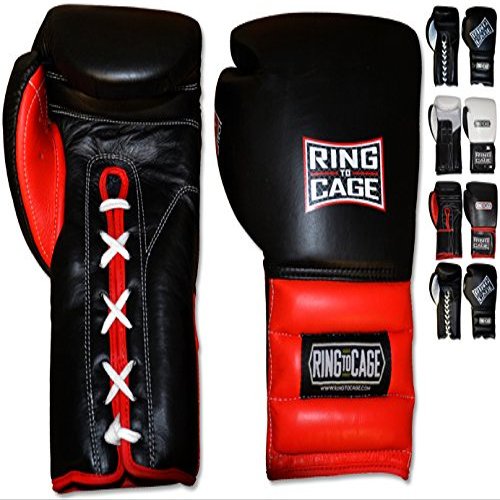 Mexican-Style GelTech Training Gloves with Mesh-Palm - Hook&Loop or Lace-up (Black/Red Leather - Lace-up)