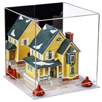 Better Display Cases Versatile Acrylic Display Case - Medium Square Box with Mirror, Red Risers and Clear Base 11" x 11" x 11" (A001-RR)