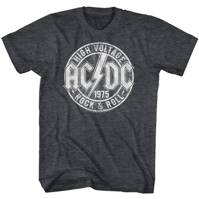 ACDC High Voltage 1975 Rock & Roll Mens Short Sleeve T Shirt Vintage Style Classic Rock Graphic Tees Black Heather