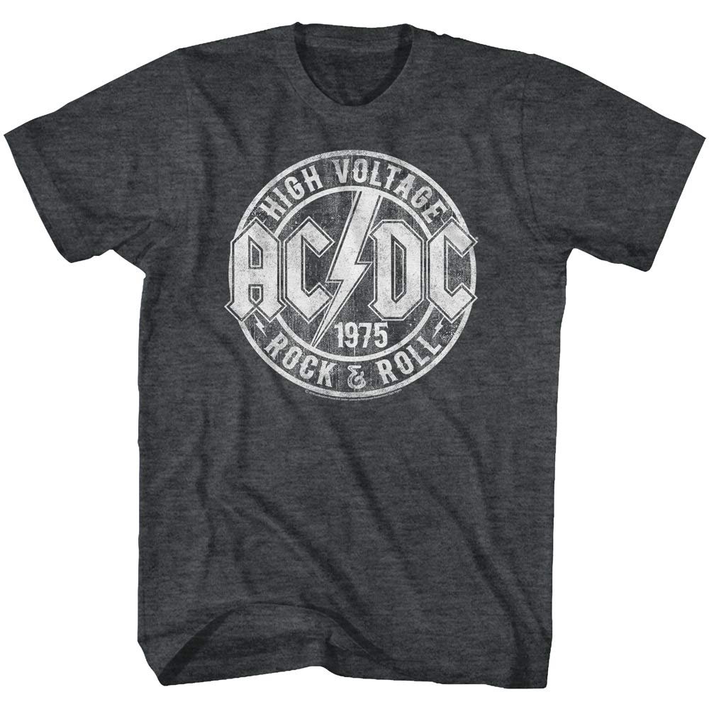 ACDC High Voltage 1975 Rock & Roll Mens Short Sleeve T Shirt Vintage Style Classic Rock Graphic Tees Black Heather