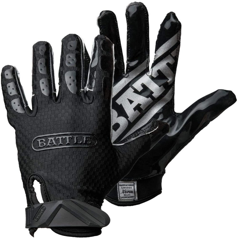 Battle Sports Triple Threat Wide Receiver Football Gloves, Ultra Stick Adult & Youth Gloves - Youth Large, Black