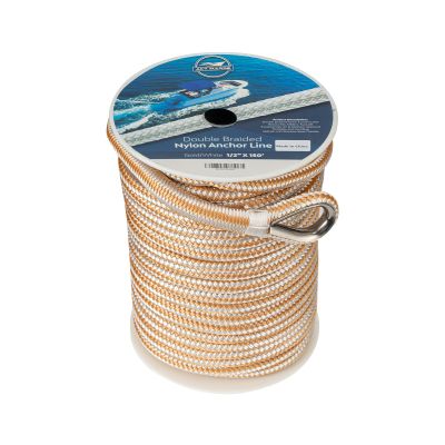 ACY Marine Double Braided Nylon Anchor Line with Stainless Thimble (Gold/White, 3/8-Inch x 100-Feet)