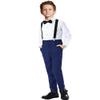 SaiLiiny Boys Navy Blue 4 Pieces Suit with Suspender Kids Formal Wedding Tuxedo Suits for Toddler Boys Size 4 view 1