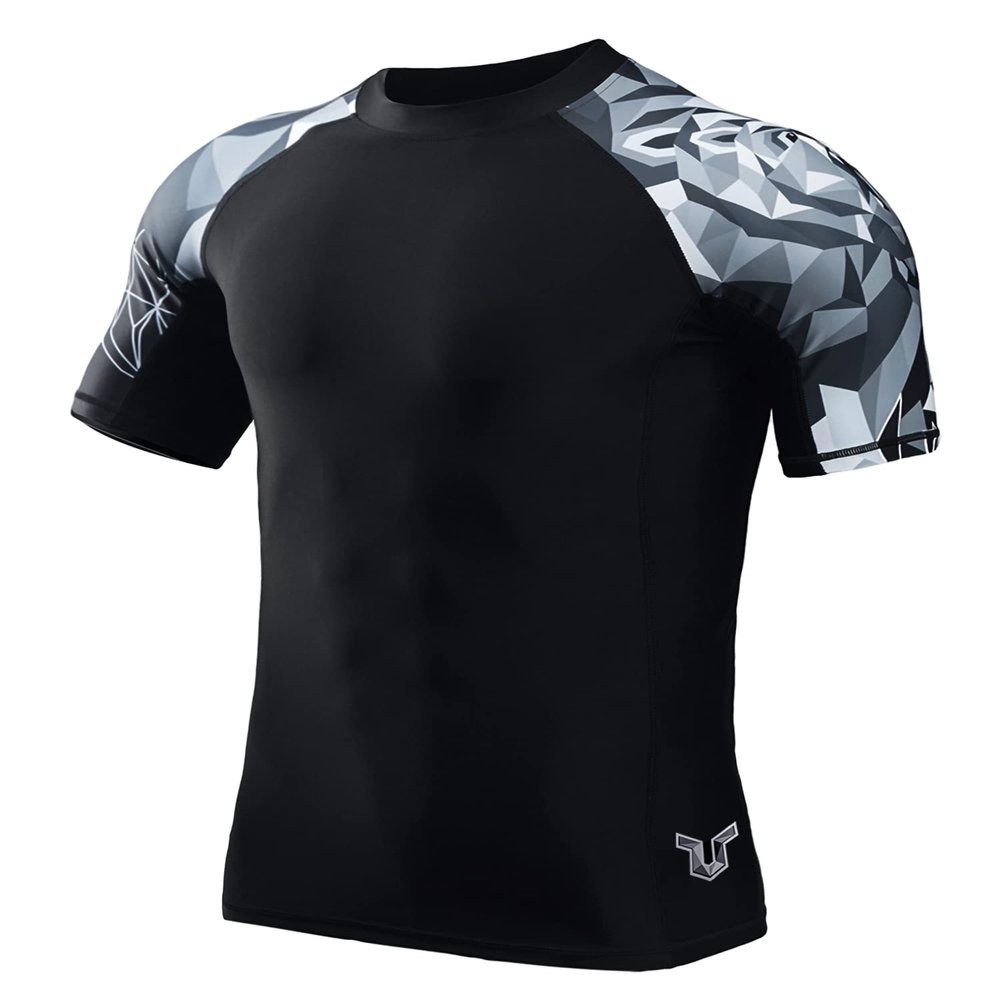 Men's Splice UV Sun Protection UPF 50+ Skins Rash Guard Short Sleeves(Bear,M)