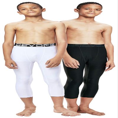 DEVOPS Boys 2-Pack 3/4 Compression Tights Sport Leggings Pants (Small, Black/White)