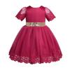 easyforever Infant Baby Flower Girls Short Sleeve Bowknot Back Princess Dress Birthday Party Baptism Ball Gown Burgundy 12-18 Months view 2