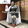 Medieval Crusader Templar Knight Full Suit Armor Wearable Breastplate metal Armour Halloween Costume with Metal Shield and Flag view 2