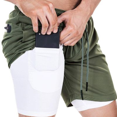 EVERWORTH Men's 2-in-1 Bodybuilding Workout Shorts Lightweight Gym Training Short Running Athletic Jogger with Zipper Pockets Green XS Tag M