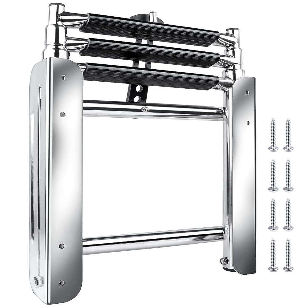 Pontoon Boat Ladder,3 Step Telescoping Ladder Under Platform Slide Mount Boat Boarding Ladder 316 Stainless Steel Heavy Duty Marine Ladder 600 Pound Capacity