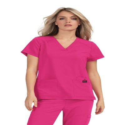 KOI Betsey Johnson Freesia Women's 3-Pocket Scrub Top Flamingo Large