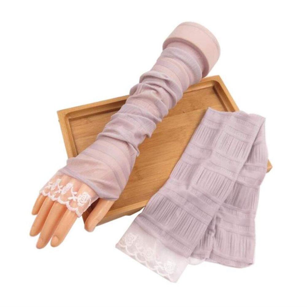 Suoirblss 2 Pairs Sunblock Arm Sleeves Fashion Lace UV Sun Protection Long Sleeve Fingerless Glove for Women's Ladies Driving Outdoor Sports (Gray)