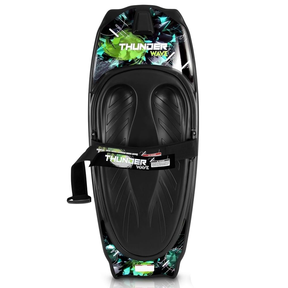 SereneLife Water Sport Kneeboard with Hook for Kids & Adults, Kneeboard with Strap for Boating, Waterboarding, Kneeling Boogie Boarding, Knee Surfing, Black/Green, 50.0 x 20.0 x 4.5