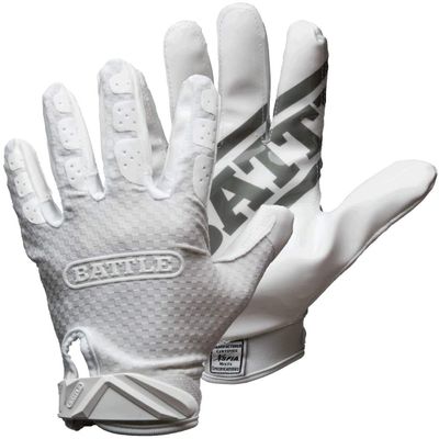 Battle Sports Triple Threat Wide Receiver Football Gloves, Ultra Stick Adult & Youth Gloves - Youth Small, White