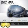 Odoland Magnetic Interchangeable Ski Goggles with 2 Lens, Large Spherical Frameless Snow Snowboard Goggles for Men Women, Black Frame Sliver Lens vlt 15% view 2