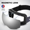 Odoland Magnetic Interchangeable Ski Goggles with 2 Lens, Large Spherical Frameless Snow Snowboard Goggles for Men Women, Black Frame Sliver Lens vlt 15% view 3
