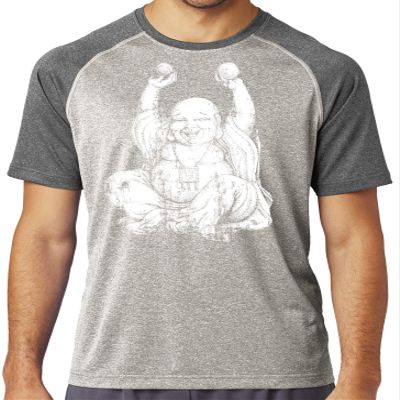 Men's Moisture-Wicking Laughing Buddha Yoga Tee, Large Vintage Heather/True Navy Heather Heather
