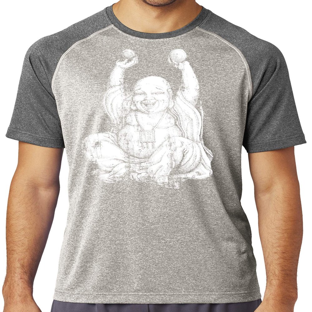 Men's Moisture-Wicking Laughing Buddha Yoga Tee, Large Vintage Heather/True Navy Heather Heather