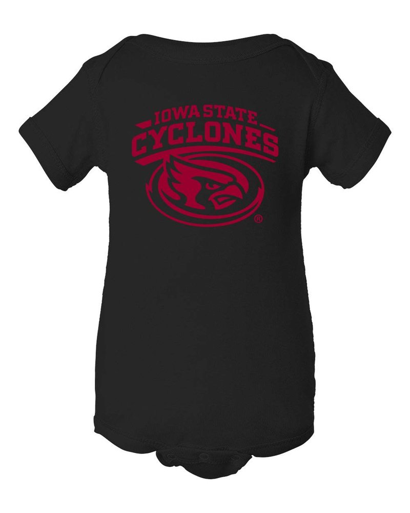 CornBorn Iowa State Baby Romper - Cy The ISU Cyclones Mascot Swirl - Black - 12M