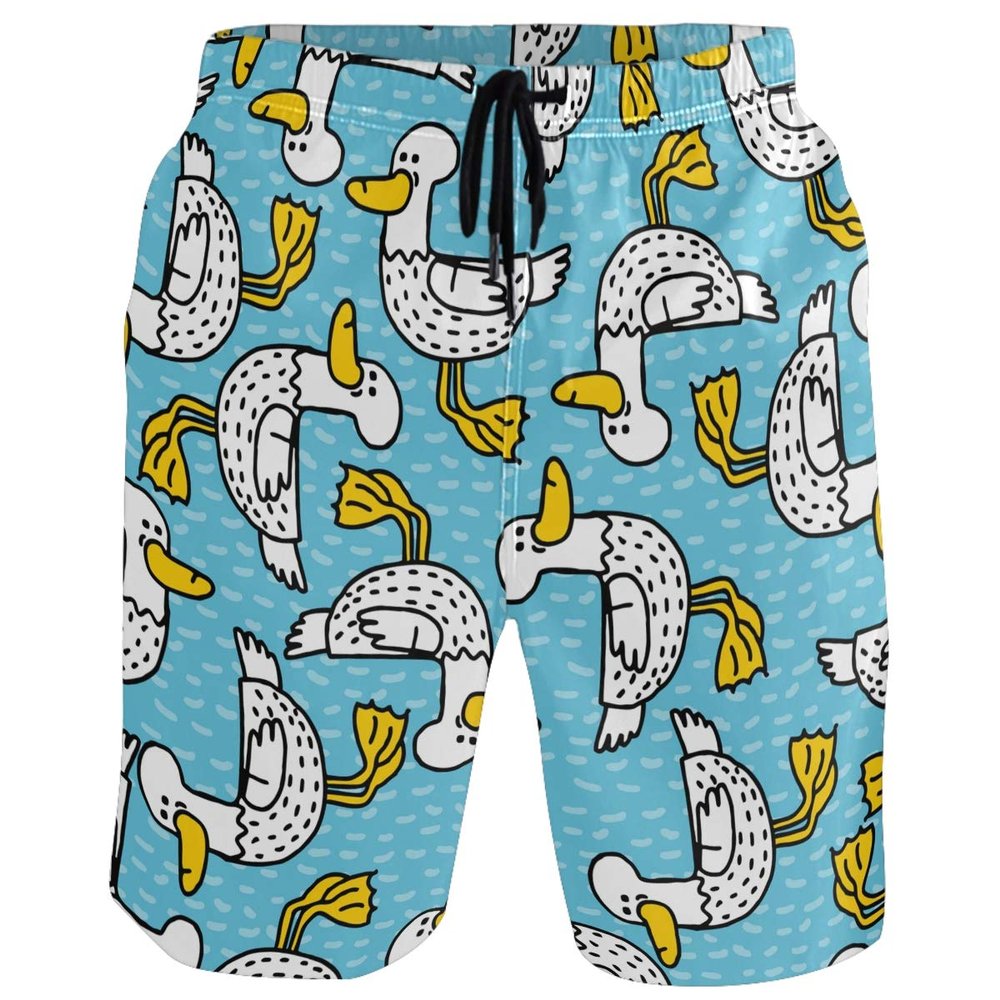 visesunny Duck Cartoon Pattern Mens Swim Trunks Summer 3D Print Graphic Casual Athletic Swimming Short with Mesh Lining S-XXL