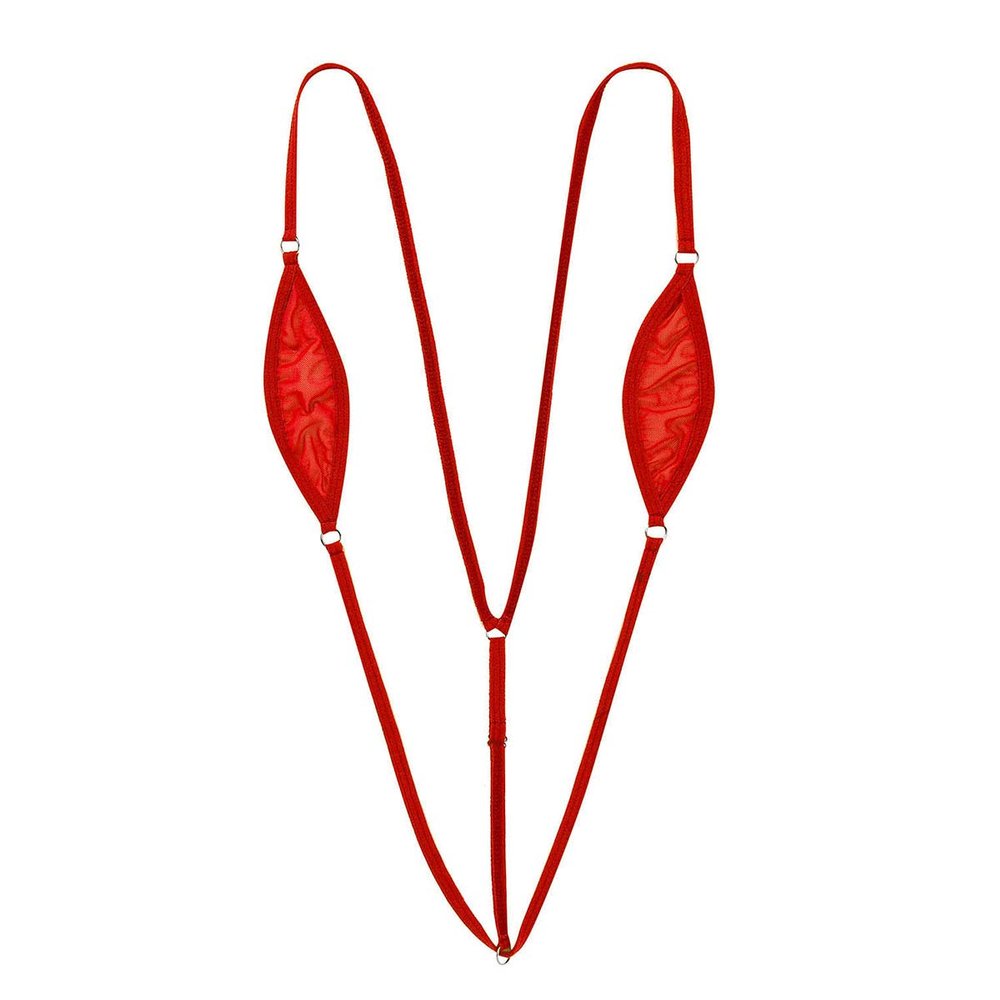ACSUSS Womens Lingerie Spaghetti Straps Sling Shot Y-Back High Cut Thong Bikini Mini Swimwear Red OneSize