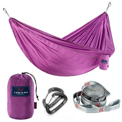 Double Camping Hammock With 9ft Straps & 12kn Aluminum Wiregate Carabiner - Lightweight Portable Parachute Nylon for Outdoor Camping, Travel, Beach