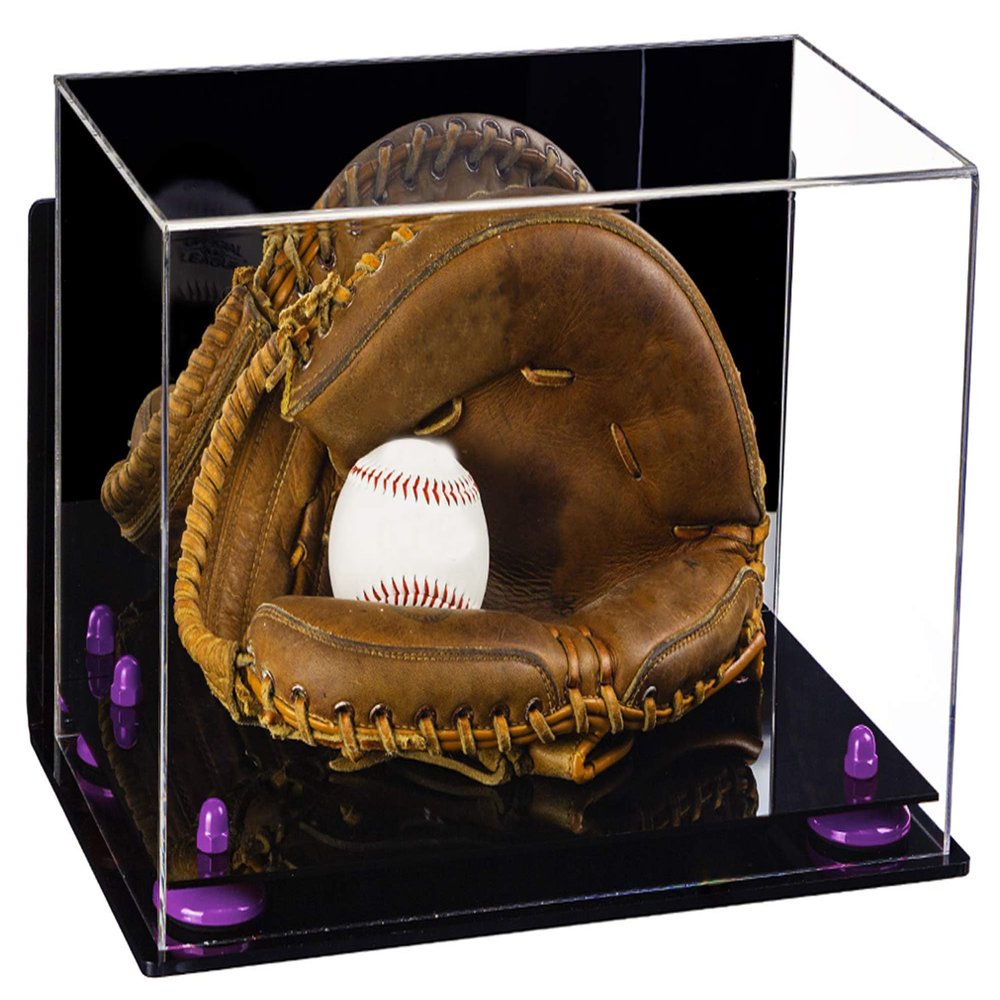 Better Display Cases Acrylic Baseball Catchers Glove Display Case with Mirror, Wall Mount and Purple Risers (A011/V16)