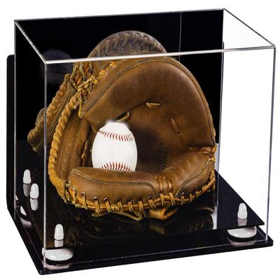 Better Display Cases Acrylic Baseball Catchers Glove Display Case with Mirror, Wall Mount and White Risers (A011/V16)