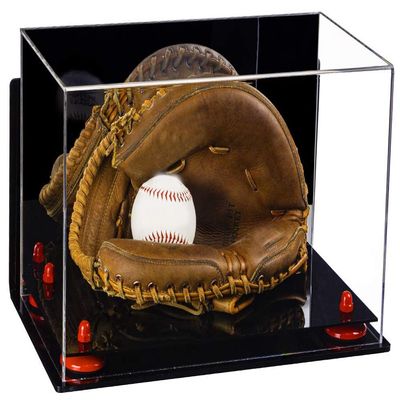 Better Display Cases Acrylic Baseball Catchers Glove Display Case with Mirror, Wall Mount and Red Risers (A011/V16)